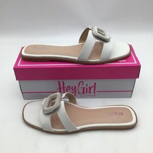 Hey Girl by Corkys Ring Around The Rosie White Slide Sandals Womens Size 10 NEW